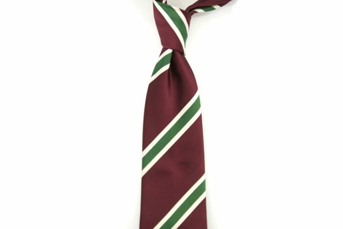 Burgundy-Forest-Green-Cream Oversized Repp Stripes Silk Tie - Image 2