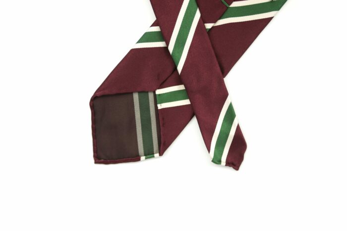 Burgundy-Forest-Green-Cream Oversized Repp Stripes Silk Tie - Image 3