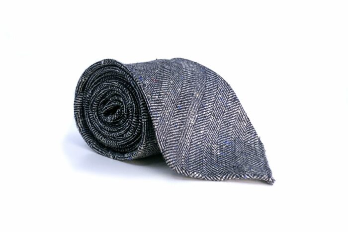 Navy Flecked Herringbone Wool-Silk Tie