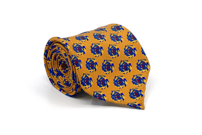 Mustard-Blue-Red Blobs Printed Silk Tie