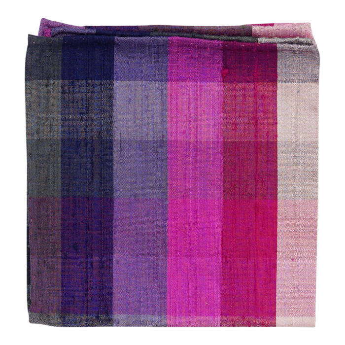 Barth & Könenkamp Pink-Grey-Purple Check Doupion Raw Silk Pocket Square