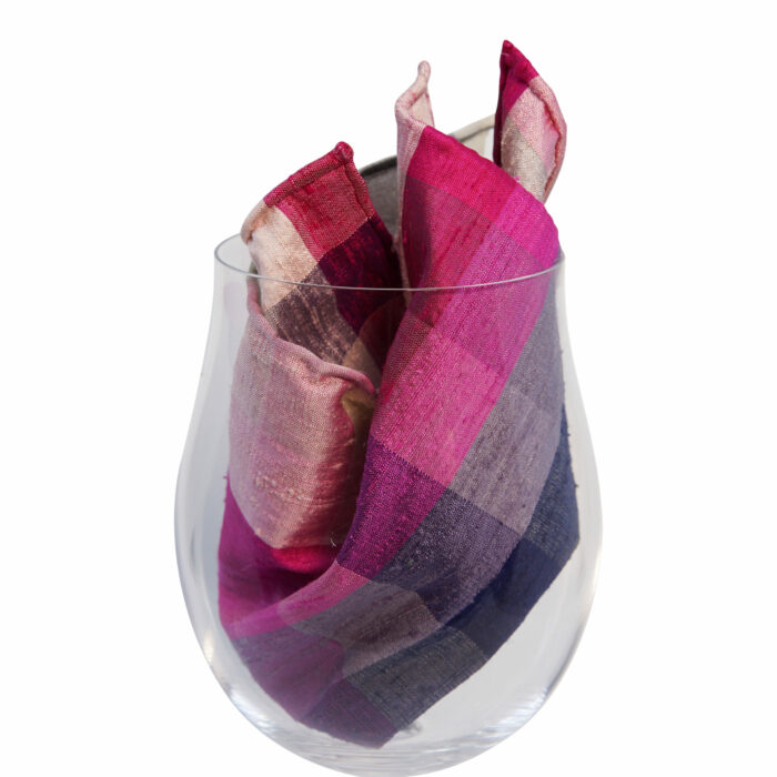 Barth & Könenkamp Pink-Grey-Purple Check Doupion Raw Silk Pocket Square - Image 2