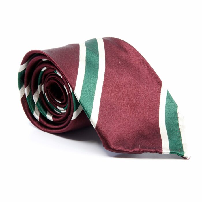 Burgundy-Forest-Green-Cream Oversized Repp Stripes Silk Tie