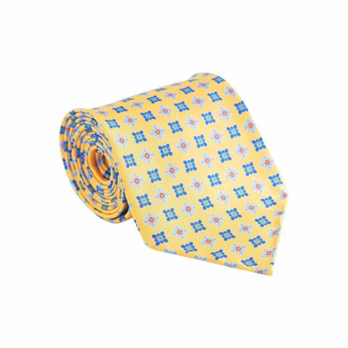 Massura Sartoria Yellow-Pale-Blue Neats Printed Silk Tie