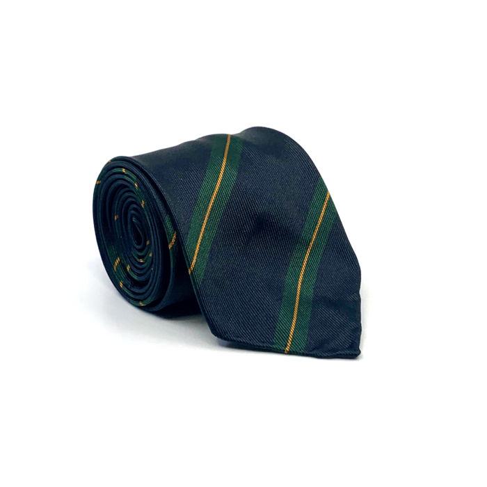 Massura Sartoria Navy Blue Forest Green Regimental Stripes Woven Silk Tie