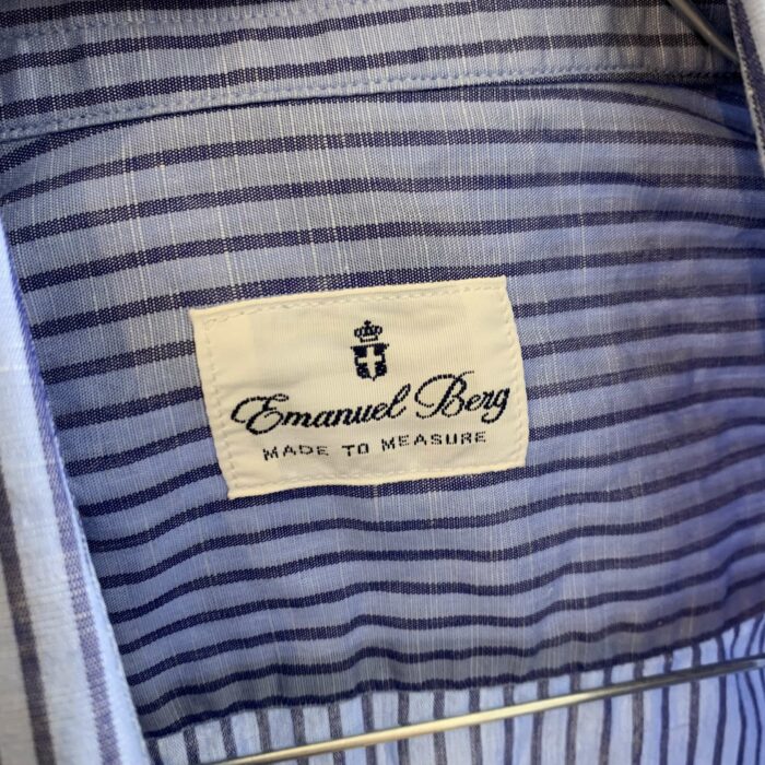 Emanuel Berg MTM Navy Blue Pale Blue Stripes Cotton-Linen-Blend Shirt - Image 4