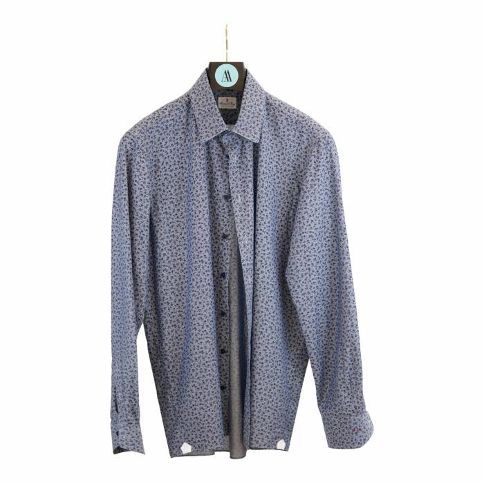 Emanuel Berg MTM Greyish Blue Florals Printed Cotton Shirt